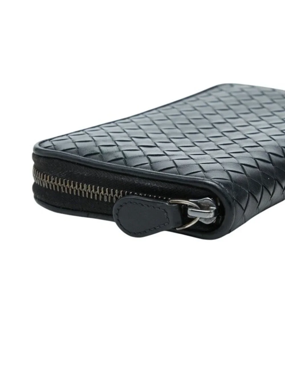 Bottega Veneta Intrecciato Zip Around Wallet Black Leather